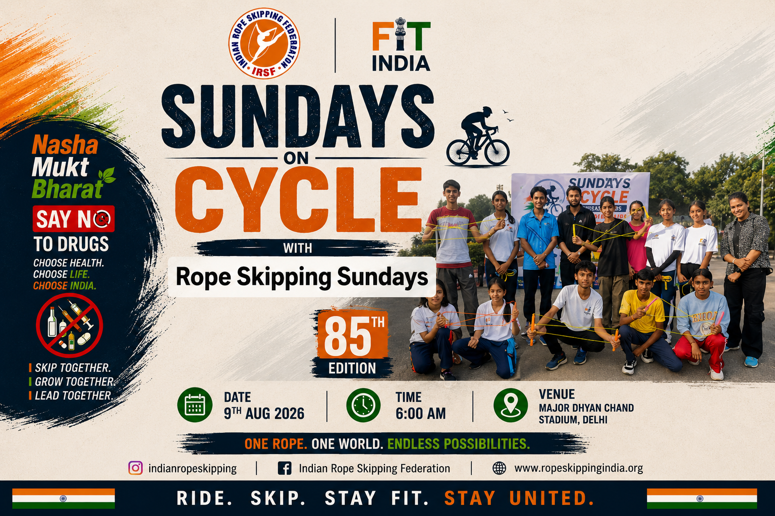 Sundays on Cycle: 85th Edition to Promote Fitness and a Nasha Mukt Bharat in Delhi