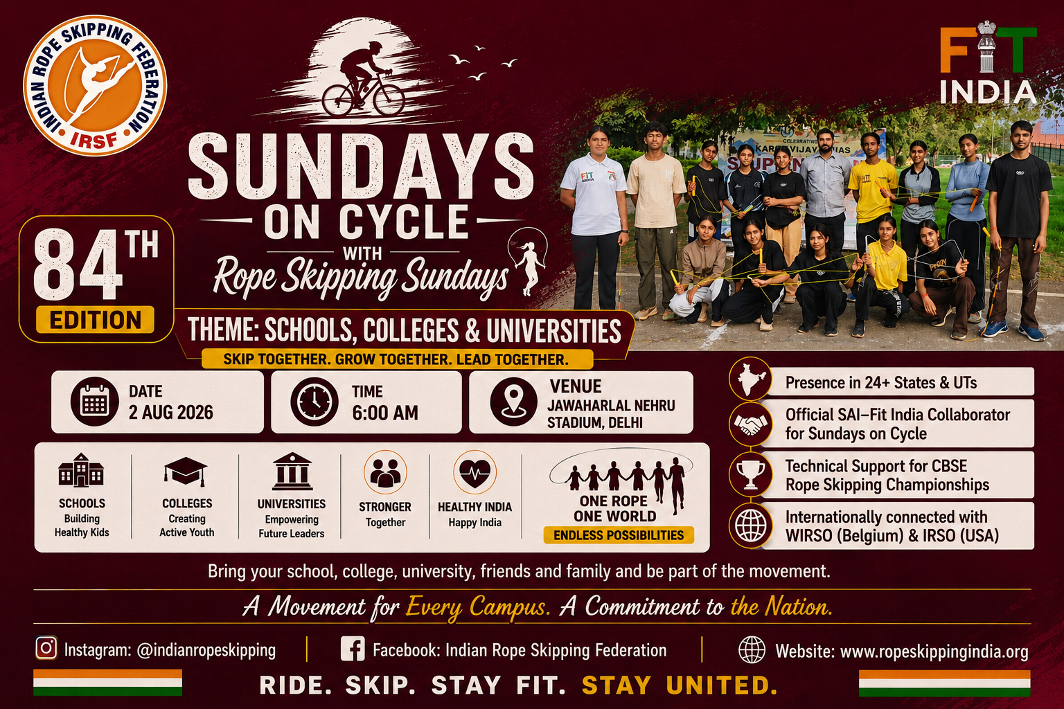 84th Sundays on Cycle Edition Promotes Fitness Across Schools, Colleges and Universities