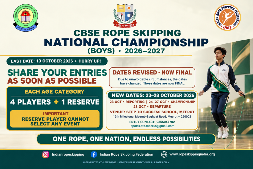 CBSE Rope Skipping 2026 National Championship revised dates in Meerut