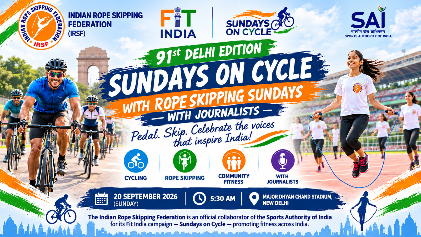 91st Sundays on Cycle in Delhi Celebrates Journalists Through Fitness and Rope Skipping