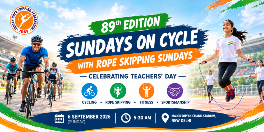 89th Sundays on Cycle with rope skipping at Major Dhyan Chand National Stadium, Delhi, on Teachers’ Day